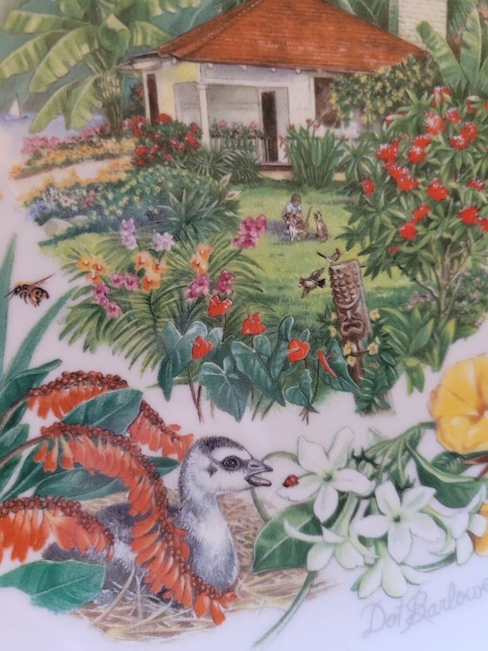 Vintage 1989 Hawaiian Garden Plate Dot Barlowe Gardens of Beauty Reco - Picture 4 of 5